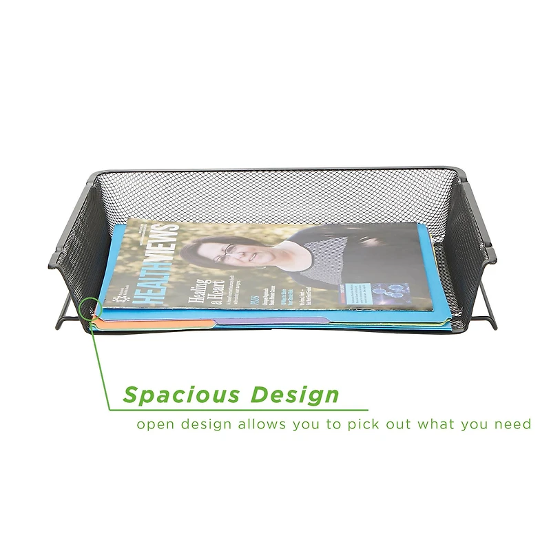 Mind Reader Black 2-Pack Stackable Metal Mesh Document File Letter Desktop Tray Organizer,