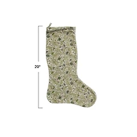 Hello Honey® 20" Green & Cream Cotton Velvet Printed Stocking with Floral Pattern