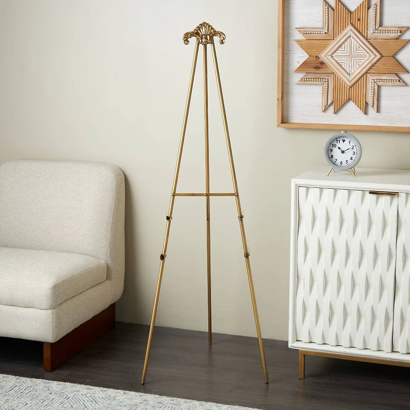 55.25" Gold Metal Large Foldable 2-Tier Display Easel with Scroll Finial