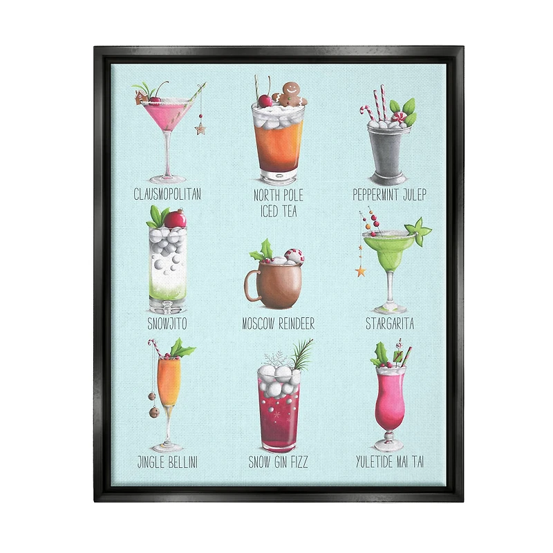 Stupell Industries Christmas Cocktails Seasonal Menu Framed Floater Canvas Wall Art