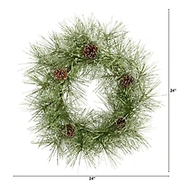24" Iced Pine Wreath with Pinecones