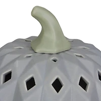 5" Gray & Green Lighted Fall Harvest Ceramic Pumpkin