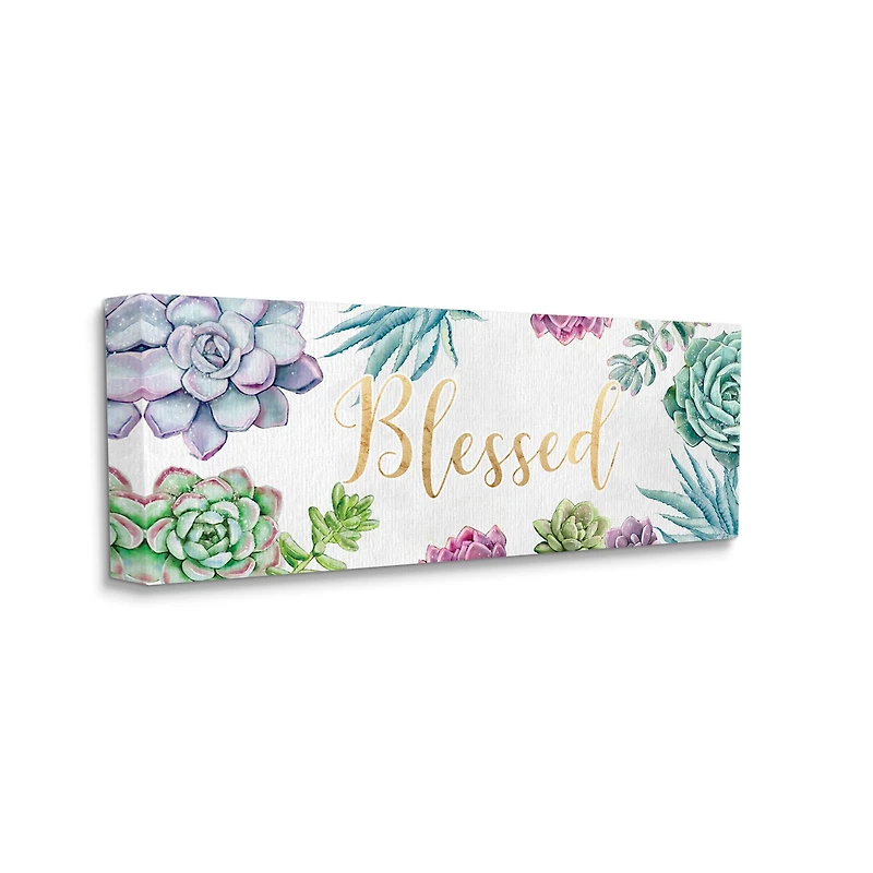 Stupell Industries Chic Blessed Expression Purple Succulent Greenery Canvas Wall Art