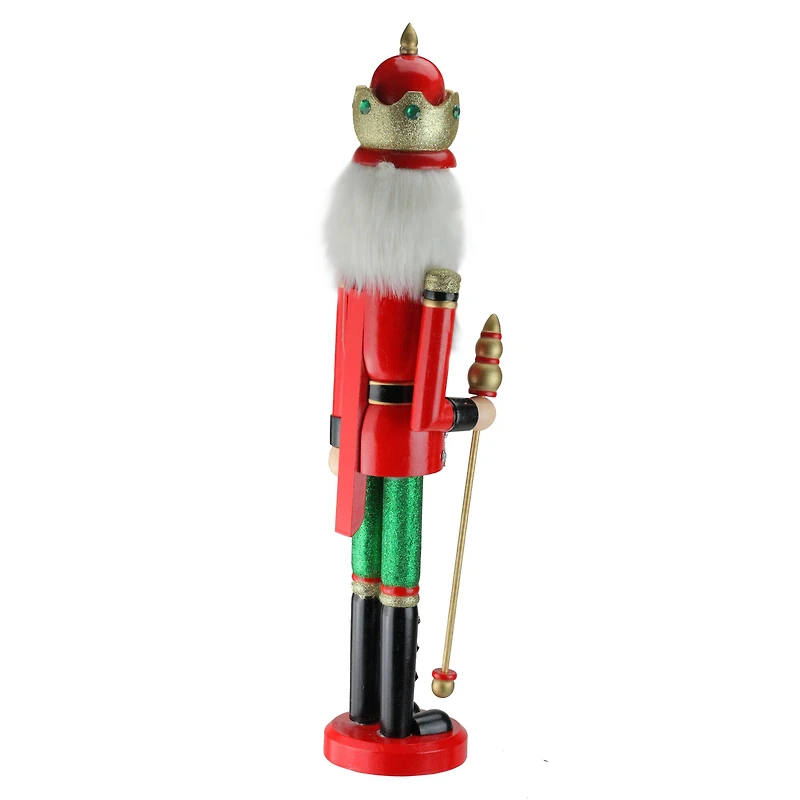 24" Red and Green Wooden Christmas Nutcracker King with Scepter