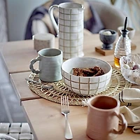 Hello Honey® 46oz. Cream & Brown Reactive Glaze Wax Relief Grid Pattern Stoneware Pitcher