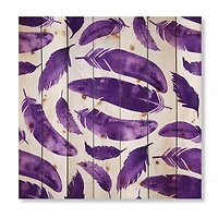 Designart - Ethnic VIolet Feathers - Bohemian & Eclectic Print on Natural Pine Wood