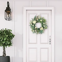 24" White Spring Peony & Dogwood Floral Wreath