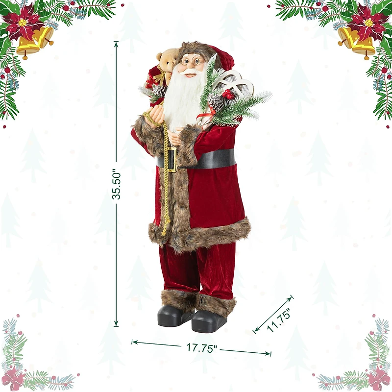 Glitzhome® 35.5" Faux Fur Traditional Christmas Santa Figurine