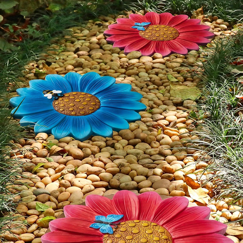 Glitzhome® 10" Cement Flower Textured Stepping Stones Set