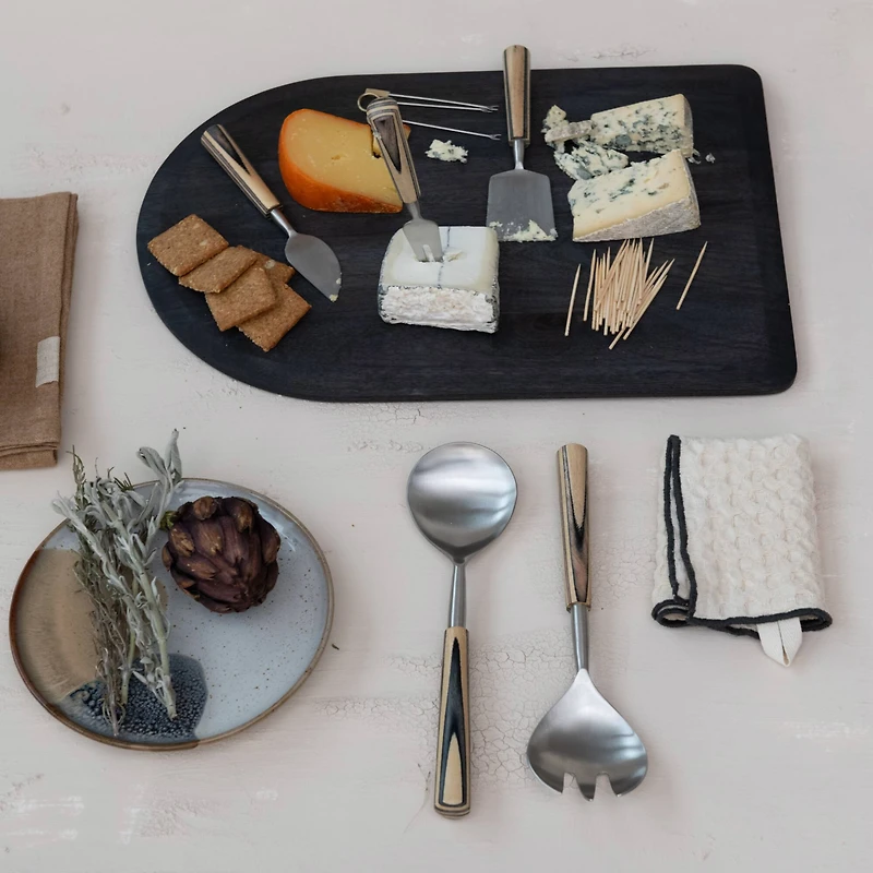 Hello Honey® 2-Piece Natural & Black Stainless Steel & Mango Wood Salad Servers with Handles & Design