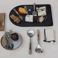 Hello Honey® 2-Piece Natural & Black Stainless Steel & Mango Wood Salad Servers with Handles & Design