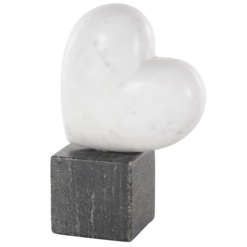 8.5" White & Black Marble Heart Slanted Sculpture with Block Base