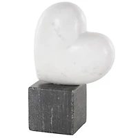 8.5" White & Black Marble Heart Slanted Sculpture with Block Base