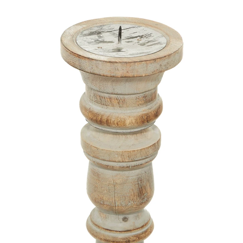 Light Brown Mango Wood Traditional Candle Holder Set, 3ct.