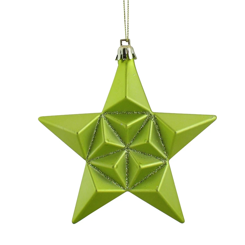 12ct. 5" Matte Green Kiwi Glittered Star Shatterproof Christmas Ornaments