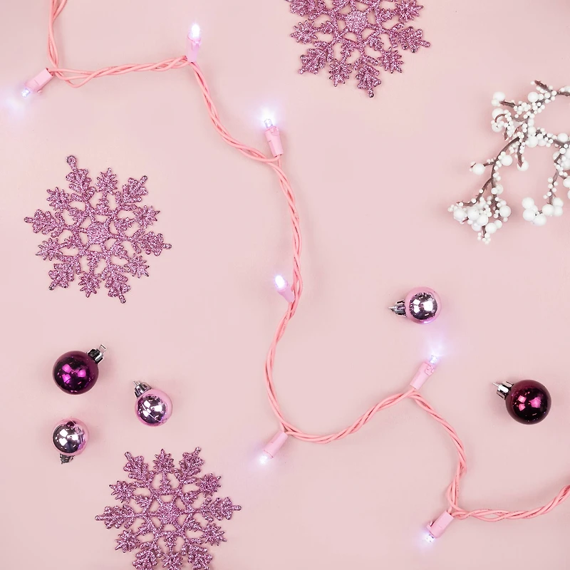 100ct Pure White LED Wide Angle Valentine's Day Lights 33ft Pink Wire