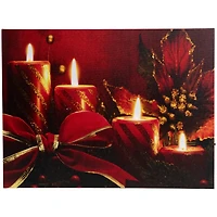LED Lighted Glitter Striped Candles With Poinsettia & Bow Christmas Wall Art