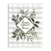 Stupell Industries Home Sweet Home Phrase Green Botanicals Plaid Pattern Wall Plaque