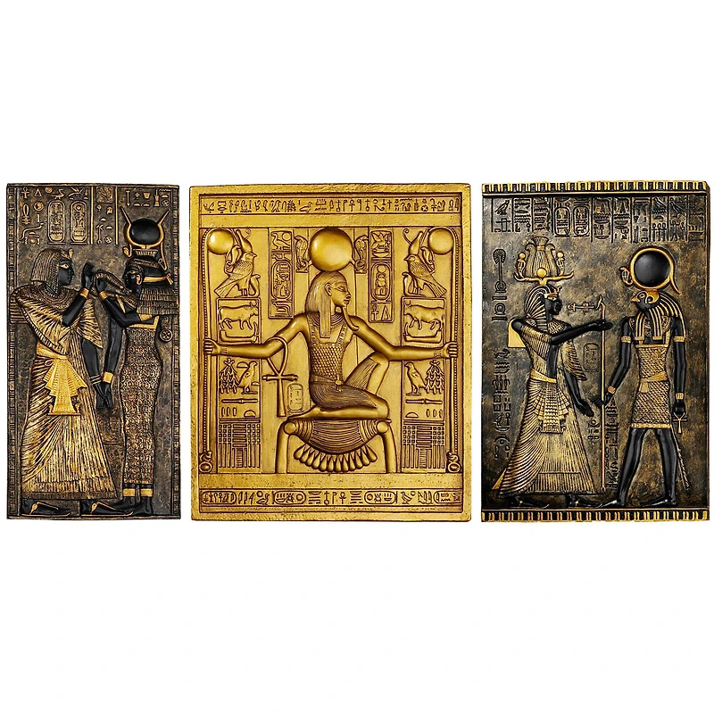 Design Toscano 10" Egyptian Temple Stele Tutankhamen, Isis & Horus Plaque Set