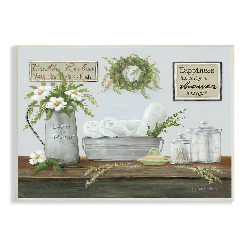 Stupell Industries Farmhouse Bathroom Counter Still Life Motivational Phrases Wall Plaque Art