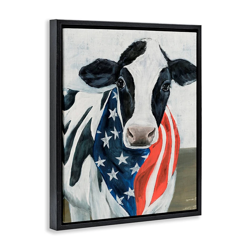 Stupell Industries Farm Cow American Flag Animal Floater Framed Art