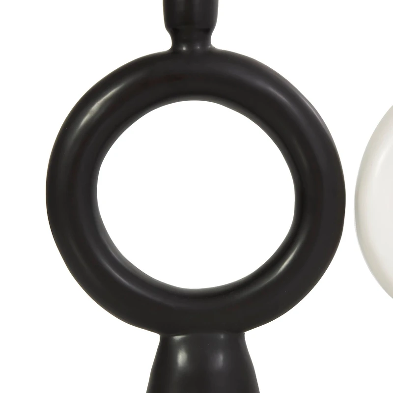 CosmoLiving by Cosmopolitan 12" Black & White Ceramic Geometric Ring Taper Candle Holder Set