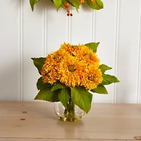 12" Golden Sunflower Arrangement in Glass Vase