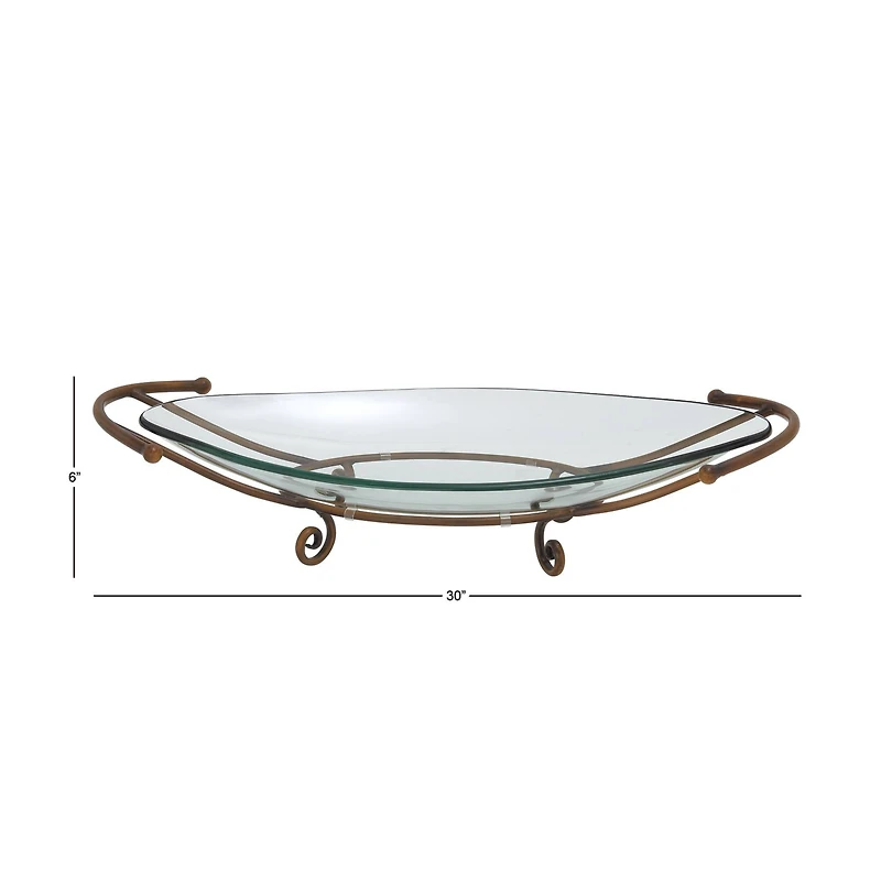 Brass Glass and Metal Modern Serving Bowl, 6" x 30" x 12"