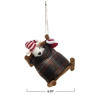 Hello Honey® 6.25" Handmade Wool Felt Mouse in Bed Ornament with Hat & Stocking