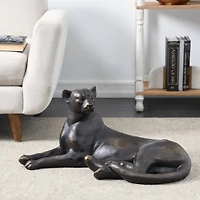 13" Black Laying Leopard Sculpture