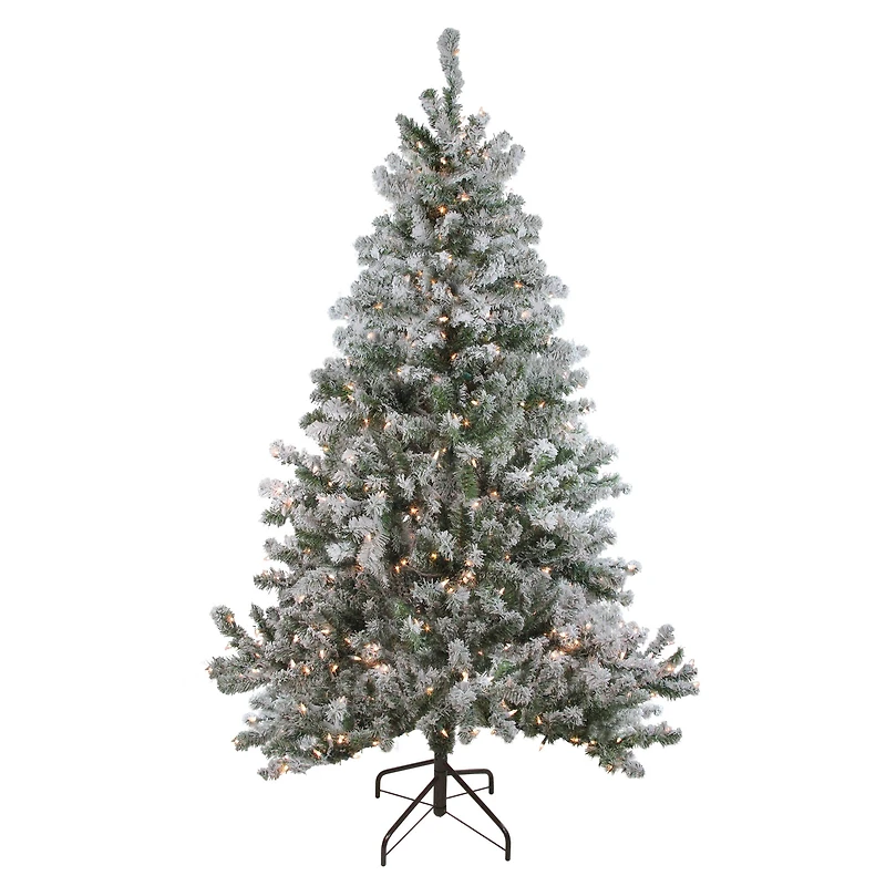 7ft. Pre-Lit Flocked Balsam Pine Artificial Christmas Tree, Clear Lights