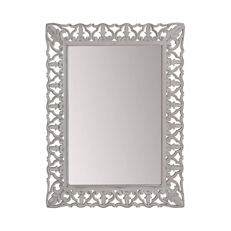 Habitat Calie 25" Distressed Gray Mirror with Carved Botanical Frame