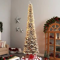 11ft. Pre-Lit Flocked Artificial Pencil Christmas Tree, Clear Lights