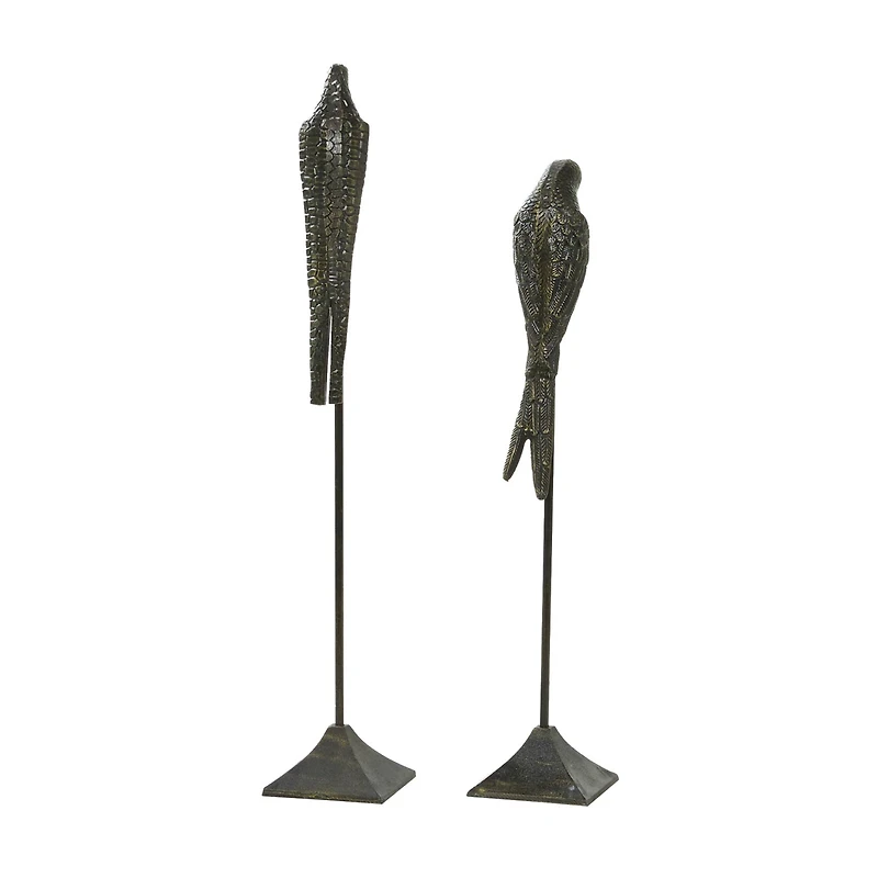 Set of 2 Black Aluminum Traditional Bird Sculpture, 29", 35"