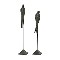 Set of 2 Black Aluminum Traditional Bird Sculpture, 29", 35"