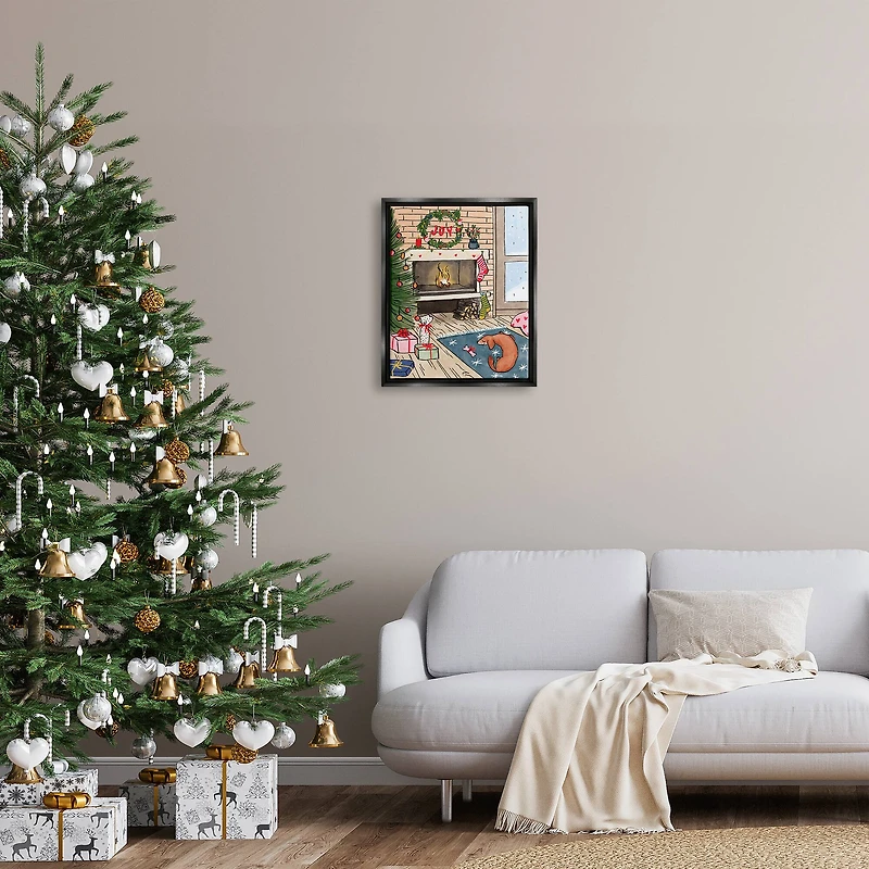 Stupell Industries Cozy Christmas Fireplace Tree Framed Floater Canvas Wall Art