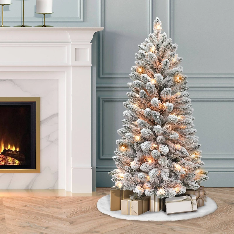 4ft. Pre-Lit Flocked Carson Pine Artificial Christmas Tree, Clear Lights