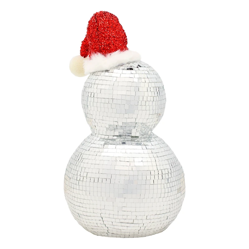 12" Disco Ball Snowman with Red Santa Hat