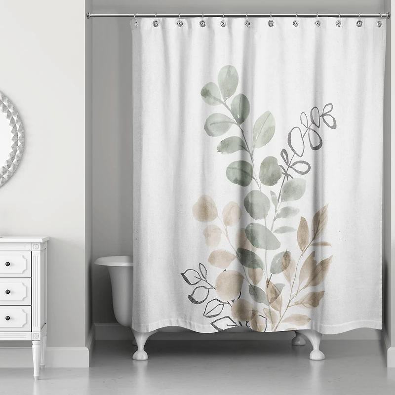 Sage Tan Leaves 71" x 74" Shower Curtain