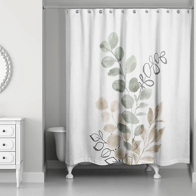 Sage Tan Leaves 71" x 74" Shower Curtain