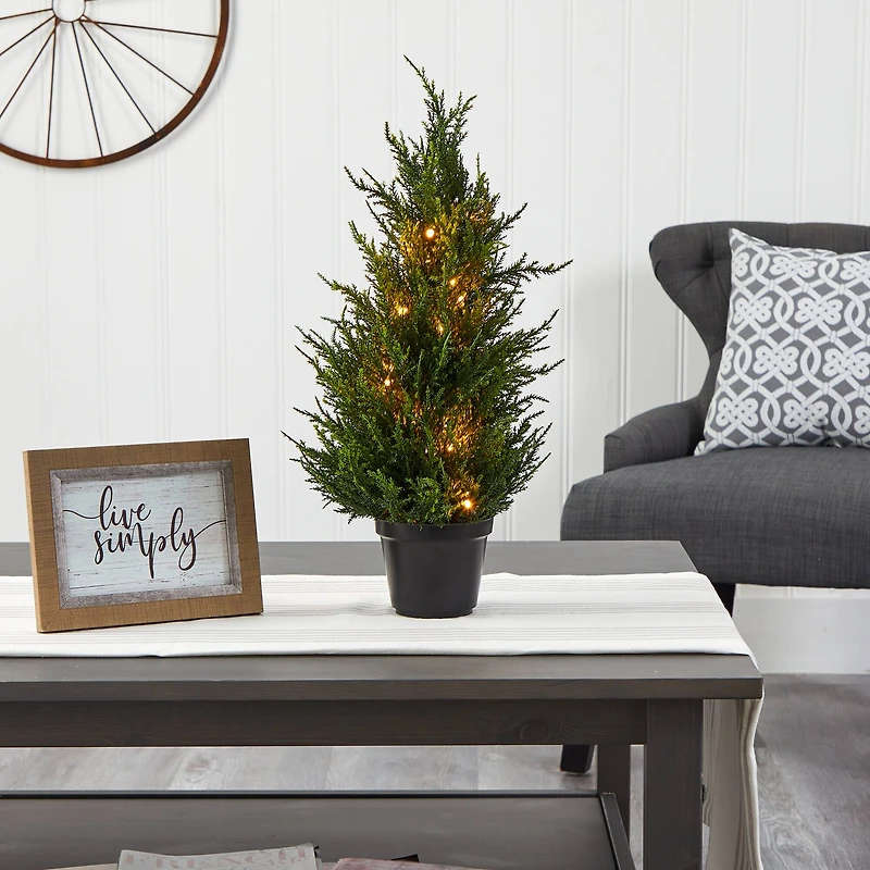 18in. Pre-Lit Cedar Artificial Tree, Warm LED Lights