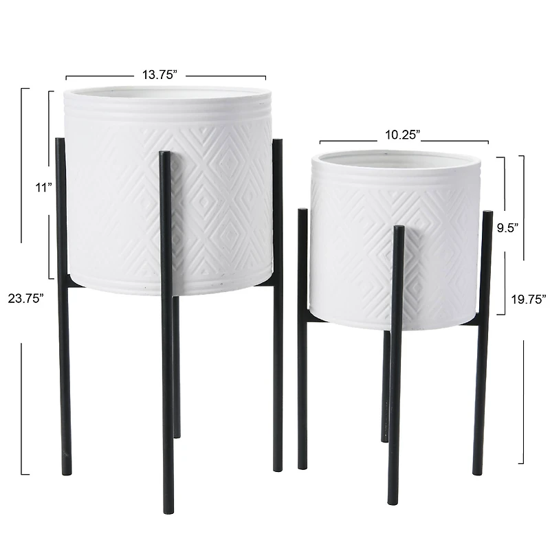 Hello Honey® White & Black Boho Embossed Metal Planters with Stands Set