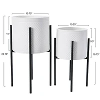Hello Honey® White & Black Boho Embossed Metal Planters with Stands Set
