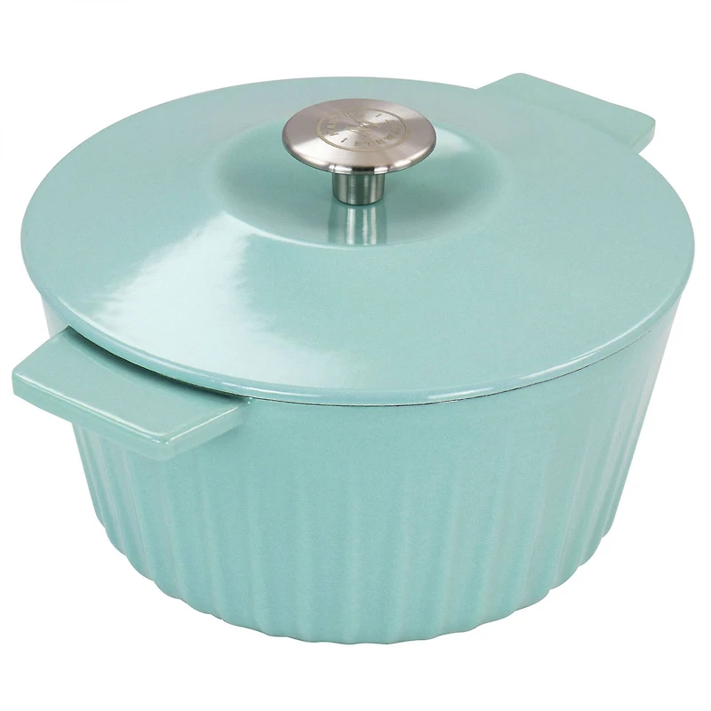 Martha Stewart 3qt. Turquoise Enameled Embossed Stripe Cast Iron Dutch Oven with Lid