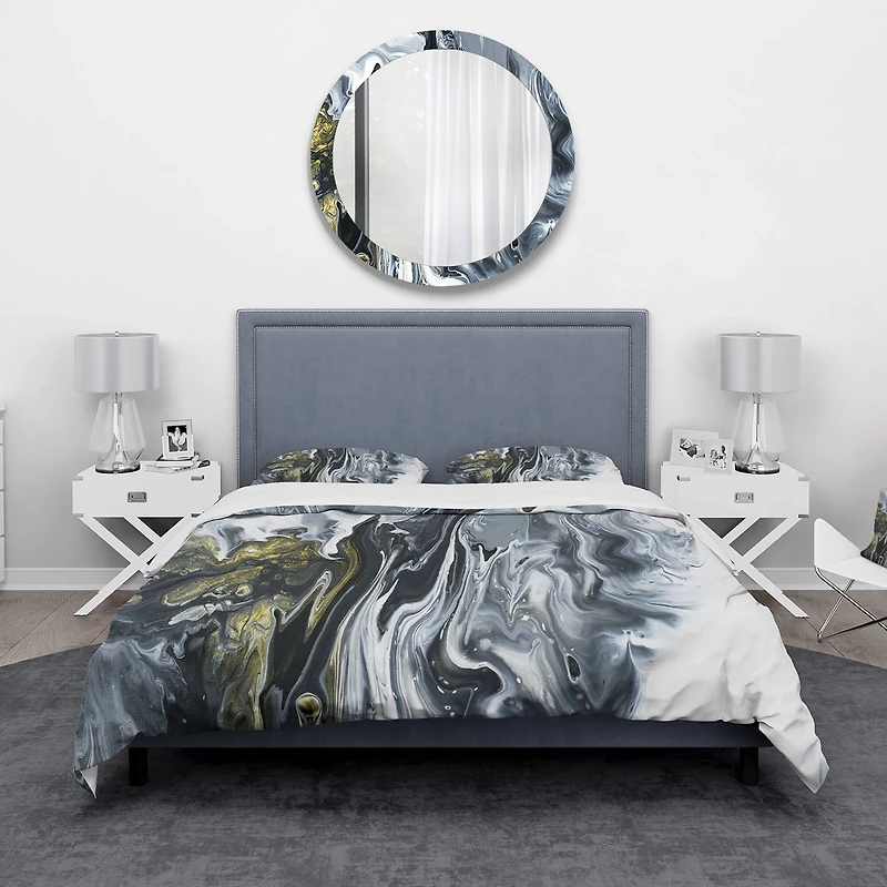 Designart 'White, grey and White Marble Acrylic' Mid-Century Modern Bedding Set