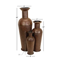Set of 3 Brown Metal Traditional Vase, 50", 35", 26"