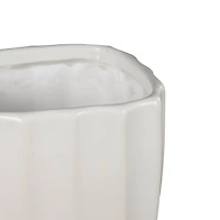 White Square Wide Groove Textured Ceramic Planter Set
