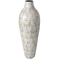 28" White Mother of Pearl Handmade Mosaic Inspired Vase with Pastel Blue & Pink Accents