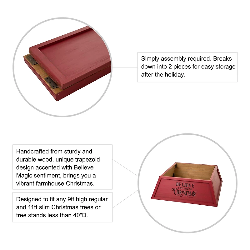 Glitzhome® 32" Red Trapezoid Believe in the Magic Christmas Tree Collar