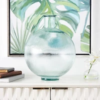 17" Clear Ribbed Round Glass Spanish Vase